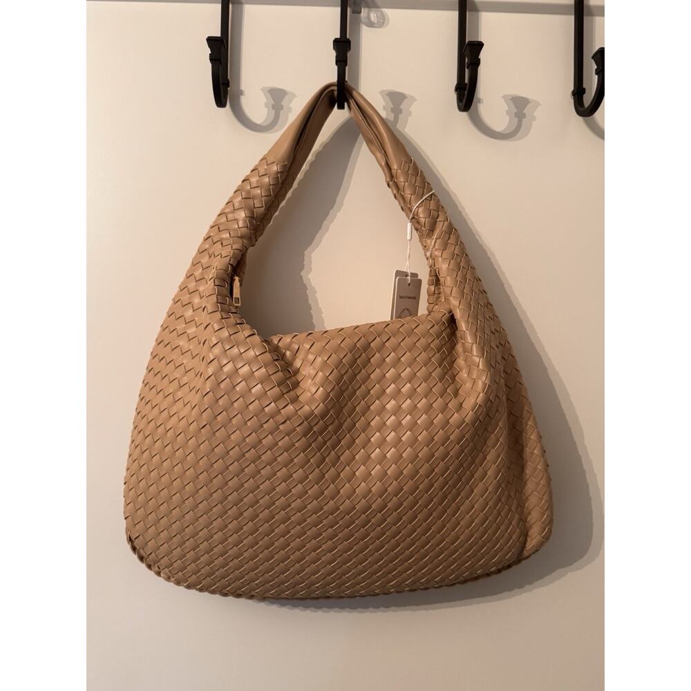 Urban Expressions Laverne Woven Hobo Vegan Handbag Tan 13” Laptop Purse Office - Picture 15 of 15